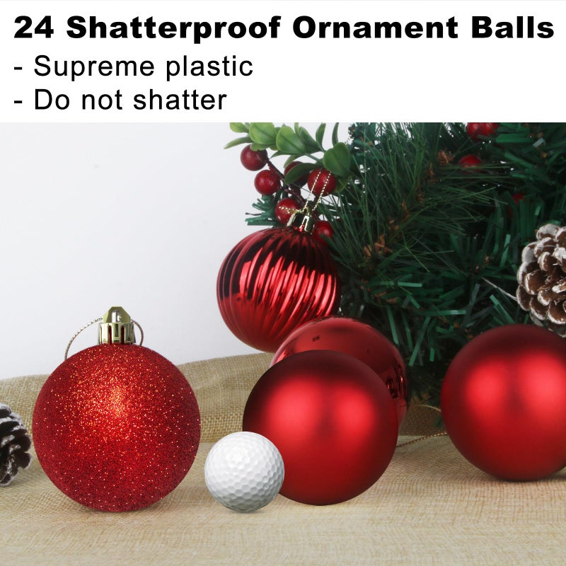 GameXcel Rose Red 3.2" Large Christmas Balls - Christmas Tree Decoration Ornaments Shatterproof Hanging Balls for Birthday Halloween Holiday Wedding Decorations Set of 24pcs - Image 3